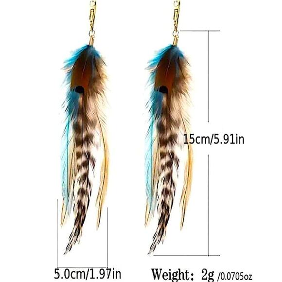 Bohemian Handmade aFeather Dangle Earrings, Turquoise brown , Western, Boho,… - Picture 4 of 4